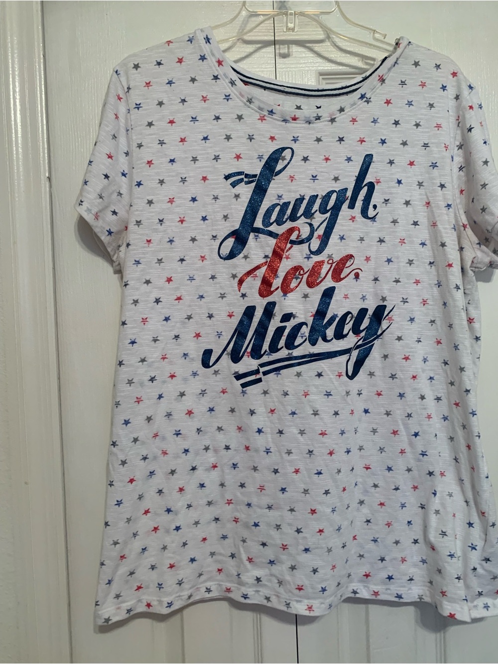 Disney Laugh Love Mickey Patriotic T-Shirt Women’s Size XL